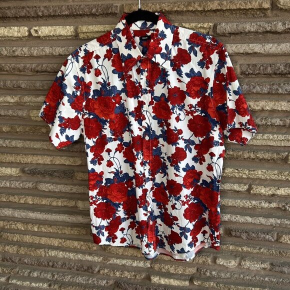 Forum Men's Red Floral Short Sleeve Shirt 100% Cotton Size Medium Made in Brazil - Picture 9 of 10
